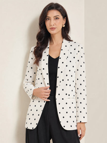 Shawl Collar Long Sleeves Polka Dots Business Casual Blazer