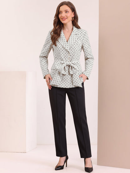 Polka Dots Bow Belt Long Sleeves Casual Blazer