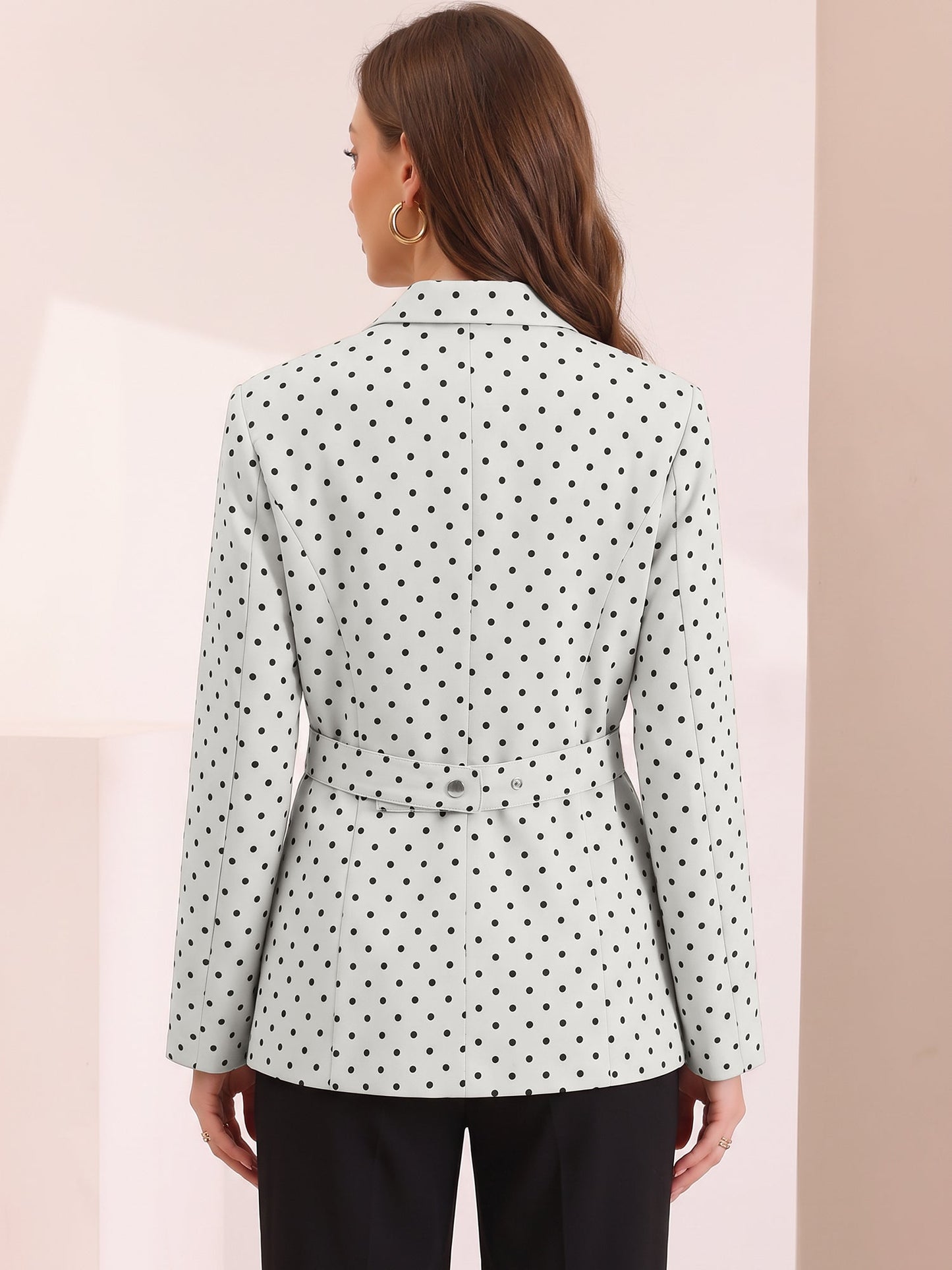 Polka Dots Bow Belt Long Sleeves Casual Blazer