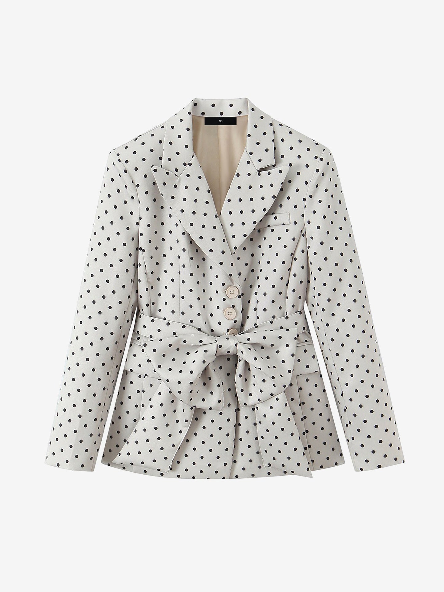 Polka Dots Bow Belt Long Sleeves Casual Blazer