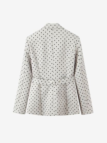 Polka Dots Bow Belt Long Sleeves Casual Blazer