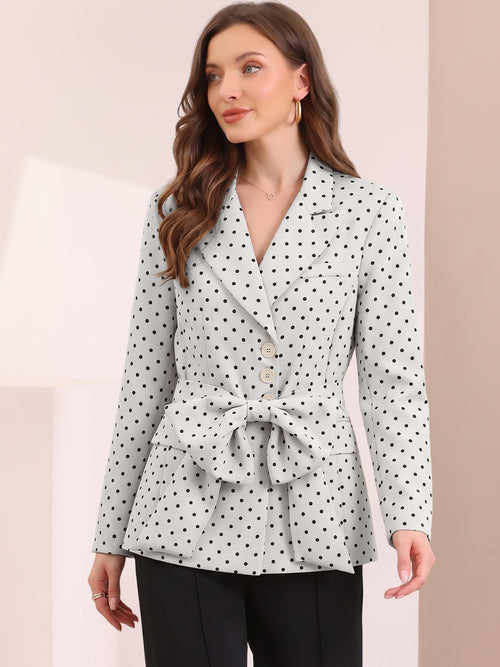 Polka Dots Bow Belt Long Sleeves Casual Blazer