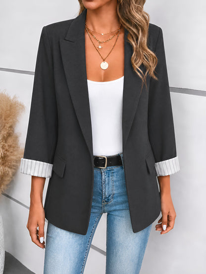 Notched Lapel Rolled Sleeves One Buttoned Blazer