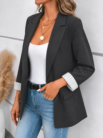Notched Lapel Rolled Sleeves One Buttoned Blazer