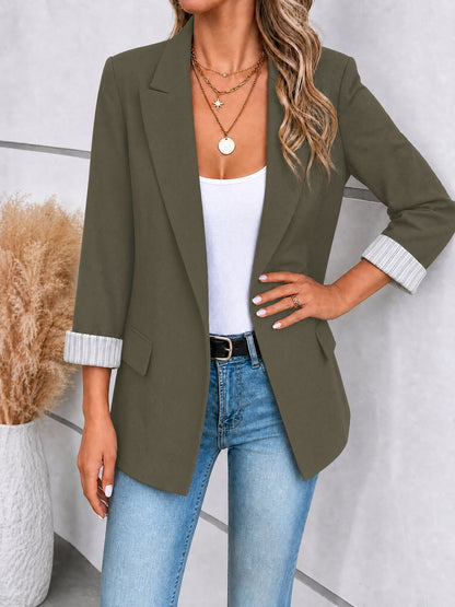Notched Lapel Rolled Sleeves One Buttoned Blazer