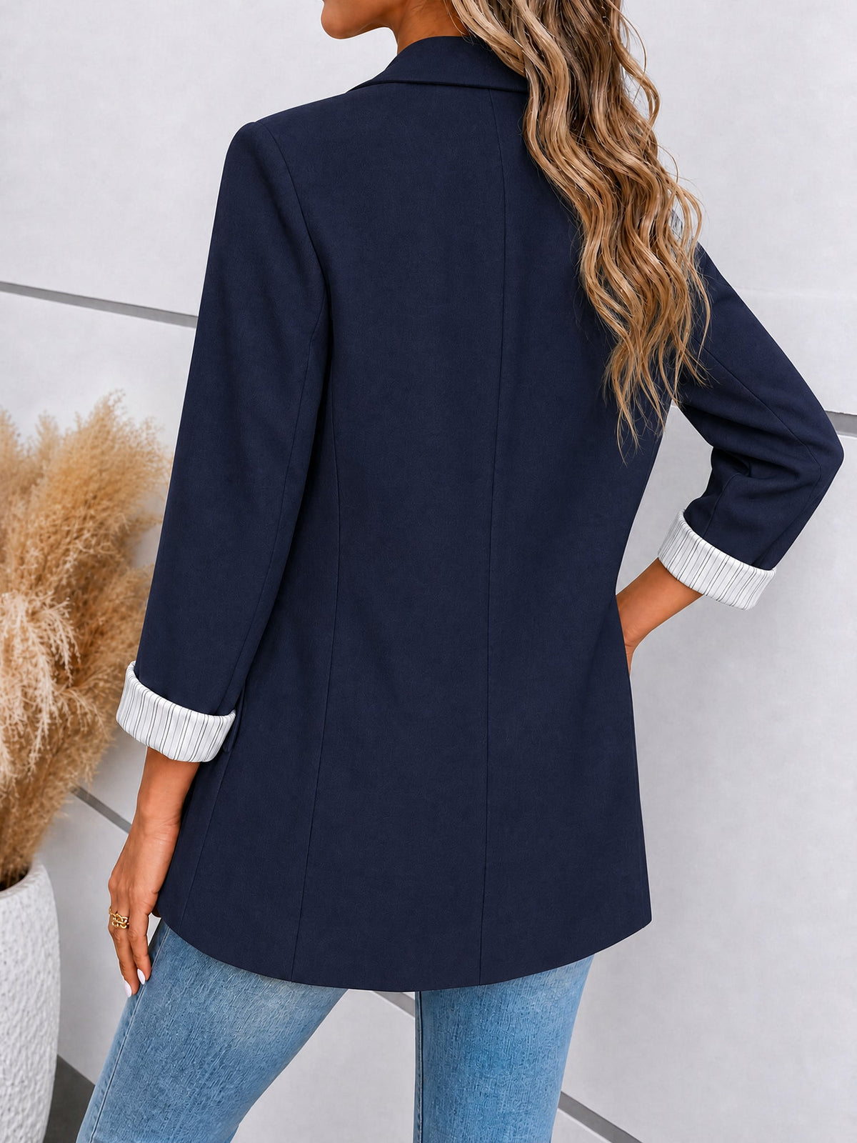 Notched Lapel Rolled Sleeves One Buttoned Blazer