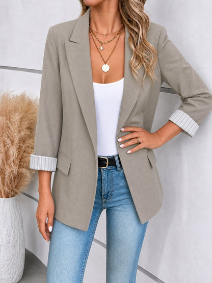 Notched Lapel Rolled Sleeves One Buttoned Blazer