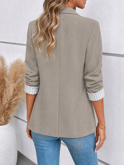 Notched Lapel Rolled Sleeves One Buttoned Blazer