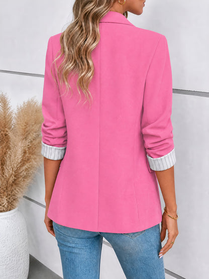 Notched Lapel Rolled Sleeves One Buttoned Blazer