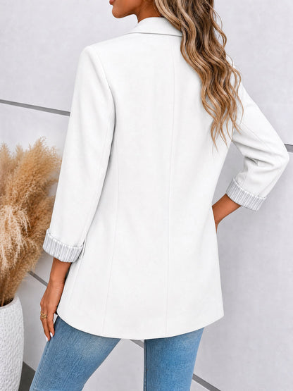 Notched Lapel Rolled Sleeves One Buttoned Blazer