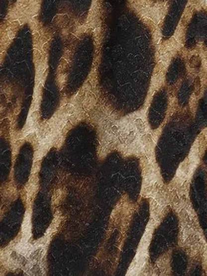Leopard Notched Lapel Tie Waist Blazer