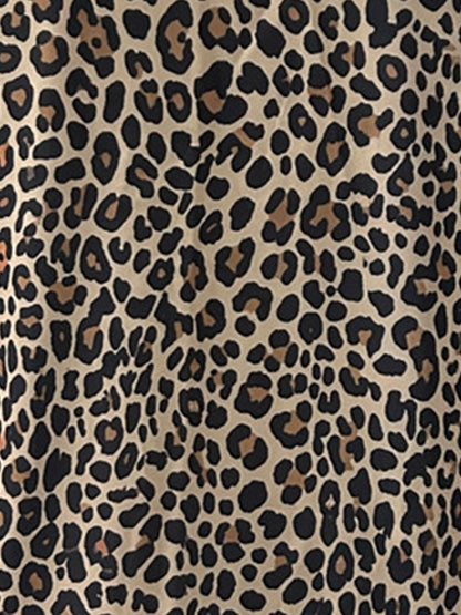 Leopard V Neck Ruffled Puff Long Sleeve Blouse