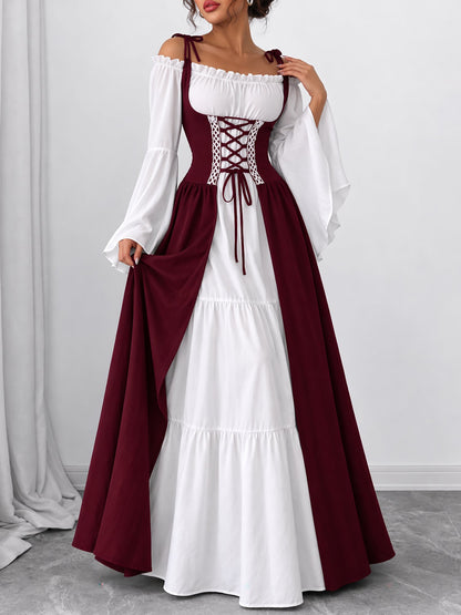 Halloween Costume Colorblock Retro Renaissance Dress