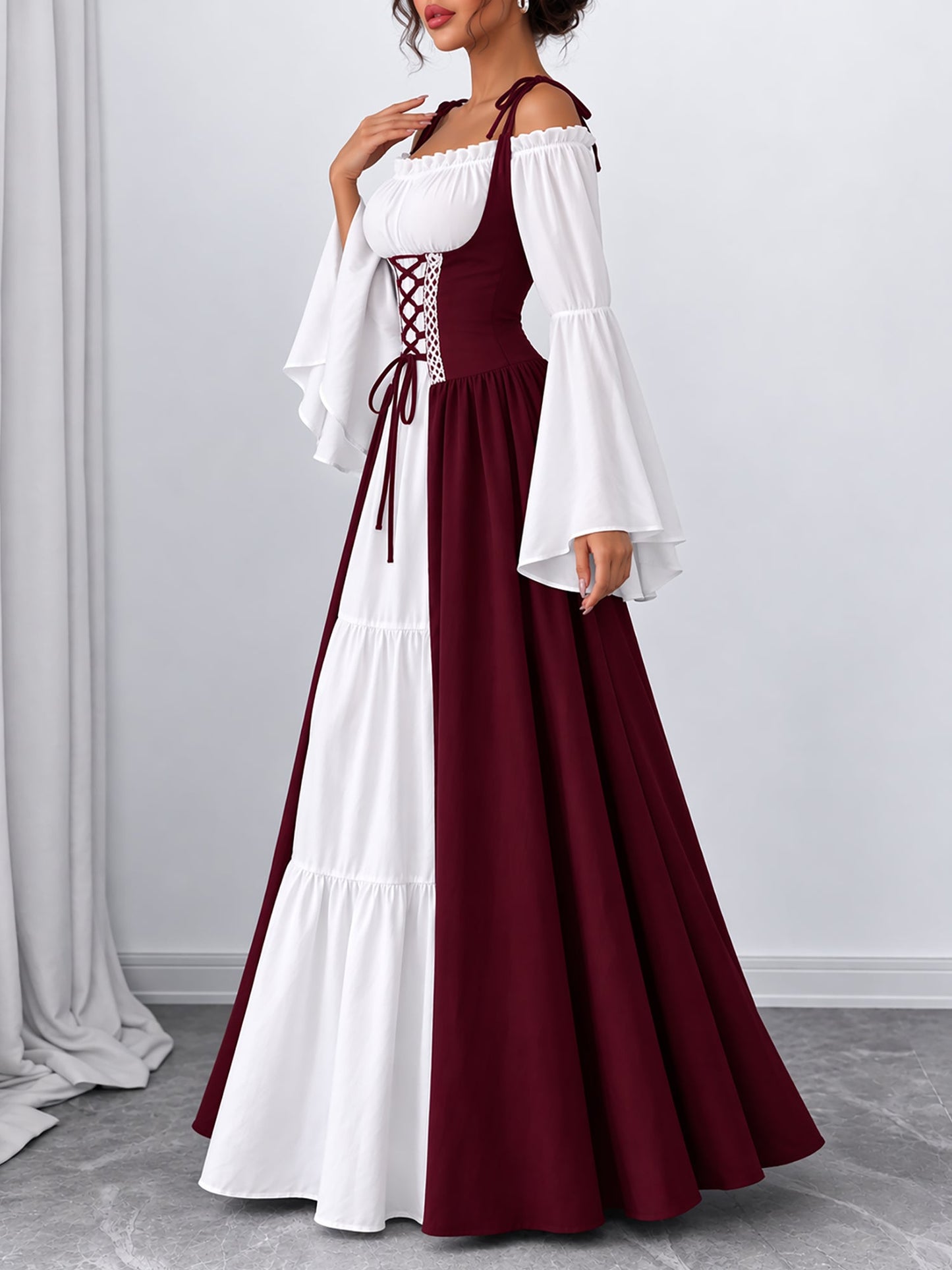 Halloween Costume Colorblock Retro Renaissance Dress