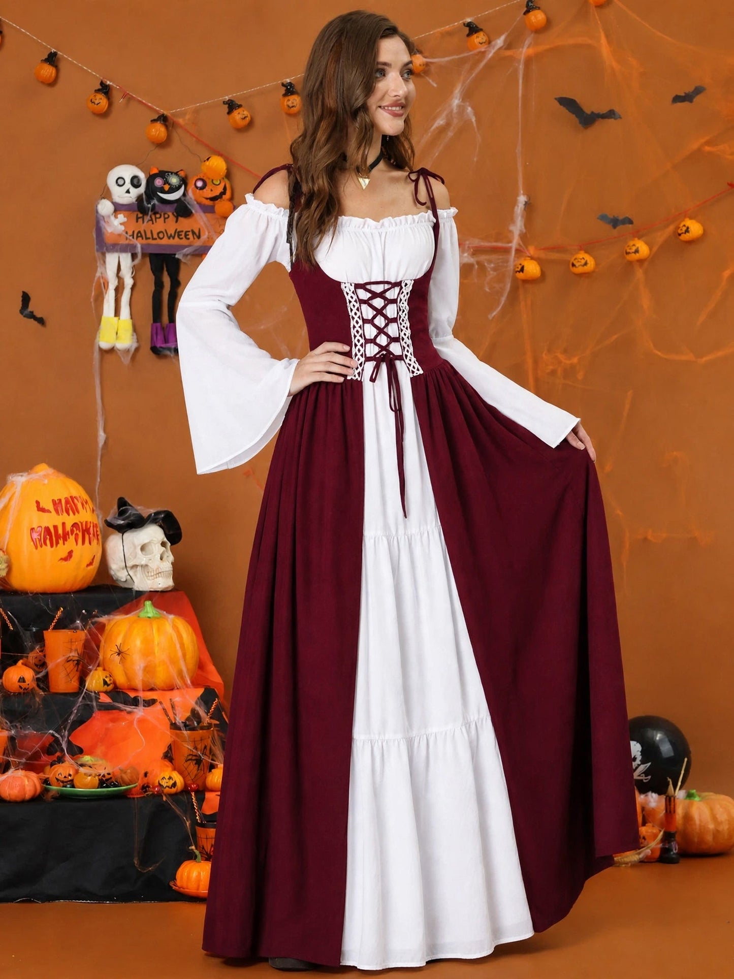 Halloween Costume Colorblock Retro Renaissance Dress