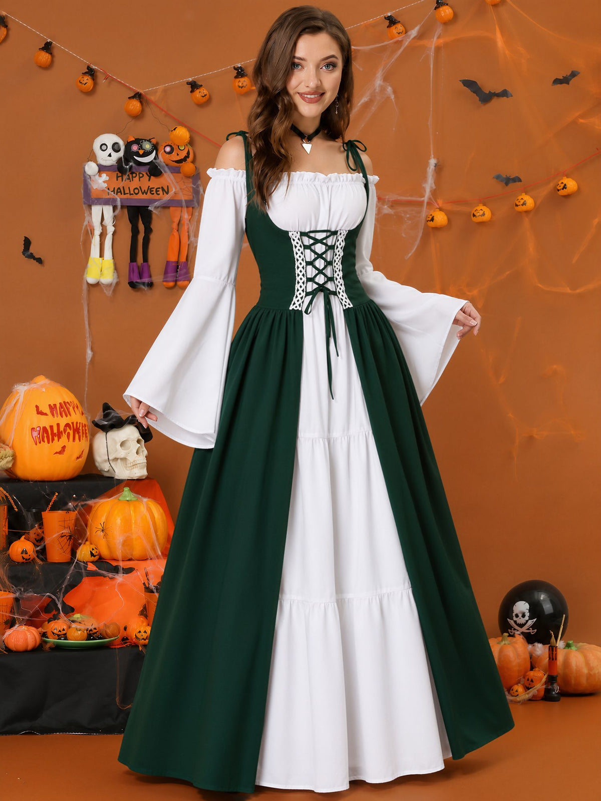 Halloween Costume Colorblock Retro Renaissance Dress
