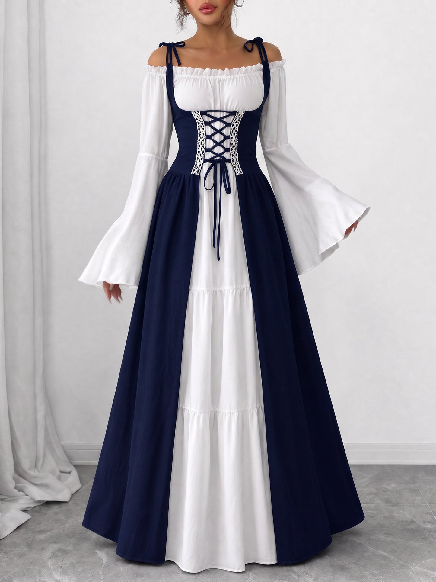 Halloween Costume Colorblock Retro Renaissance Dress