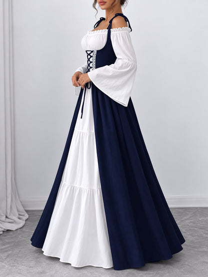 Halloween Costume Colorblock Retro Renaissance Dress