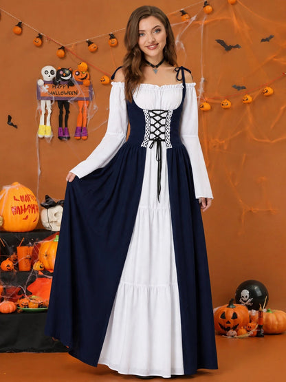 Halloween Costume Colorblock Retro Renaissance Dress