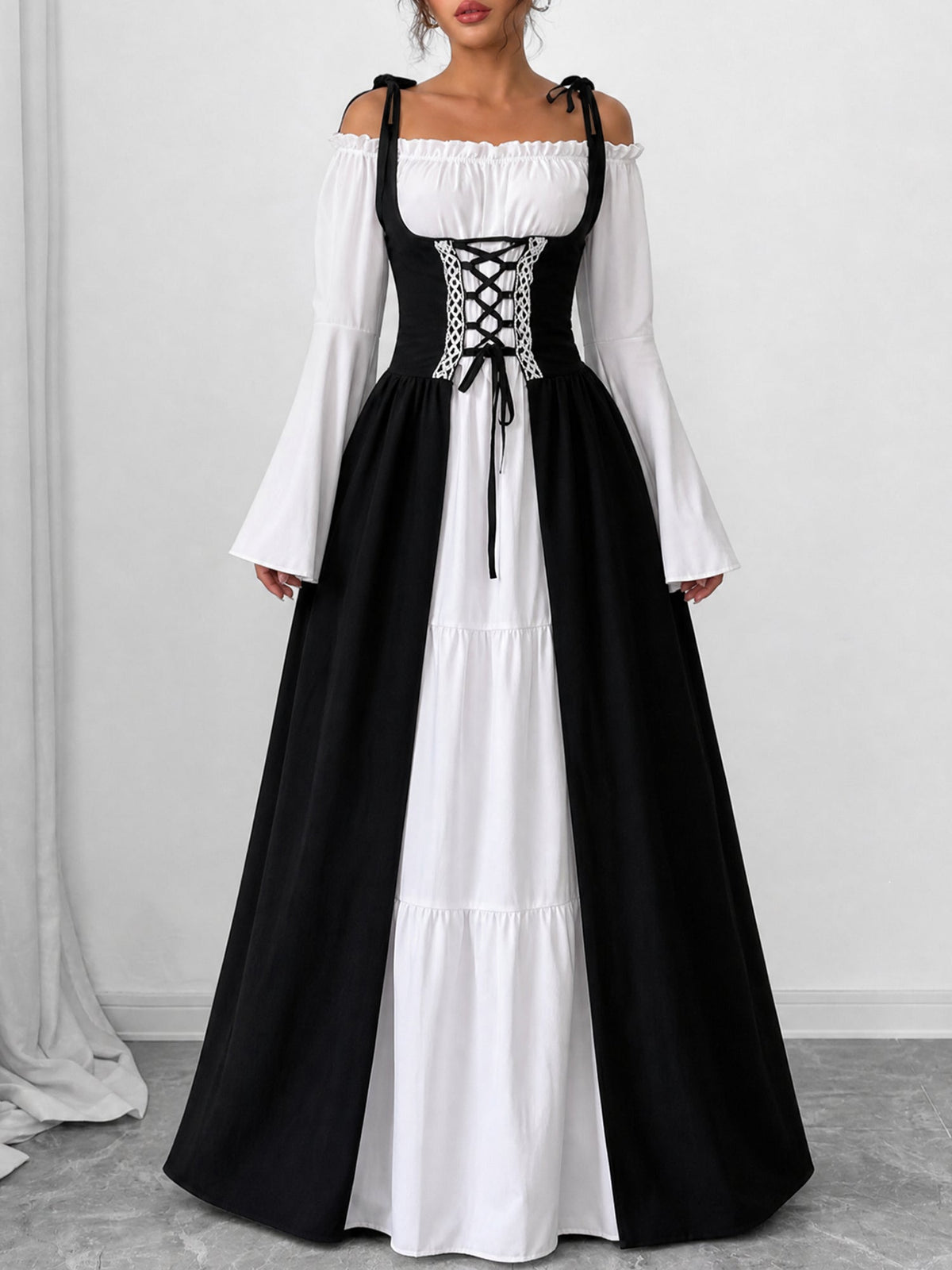 Halloween Costume Colorblock Retro Renaissance Dress