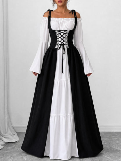 Halloween Costume Colorblock Retro Renaissance Dress