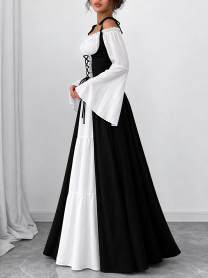 Halloween Costume Colorblock Retro Renaissance Dress