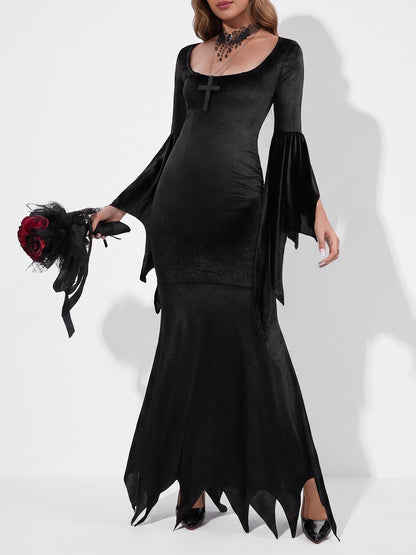 Halloween Gothic Witch Vampire Costume Velvet Maxi Dress