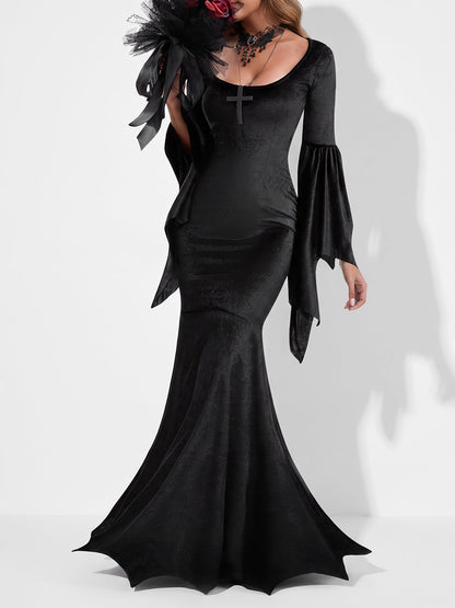 Halloween Gothic Witch Vampire Costume Velvet Maxi Dress