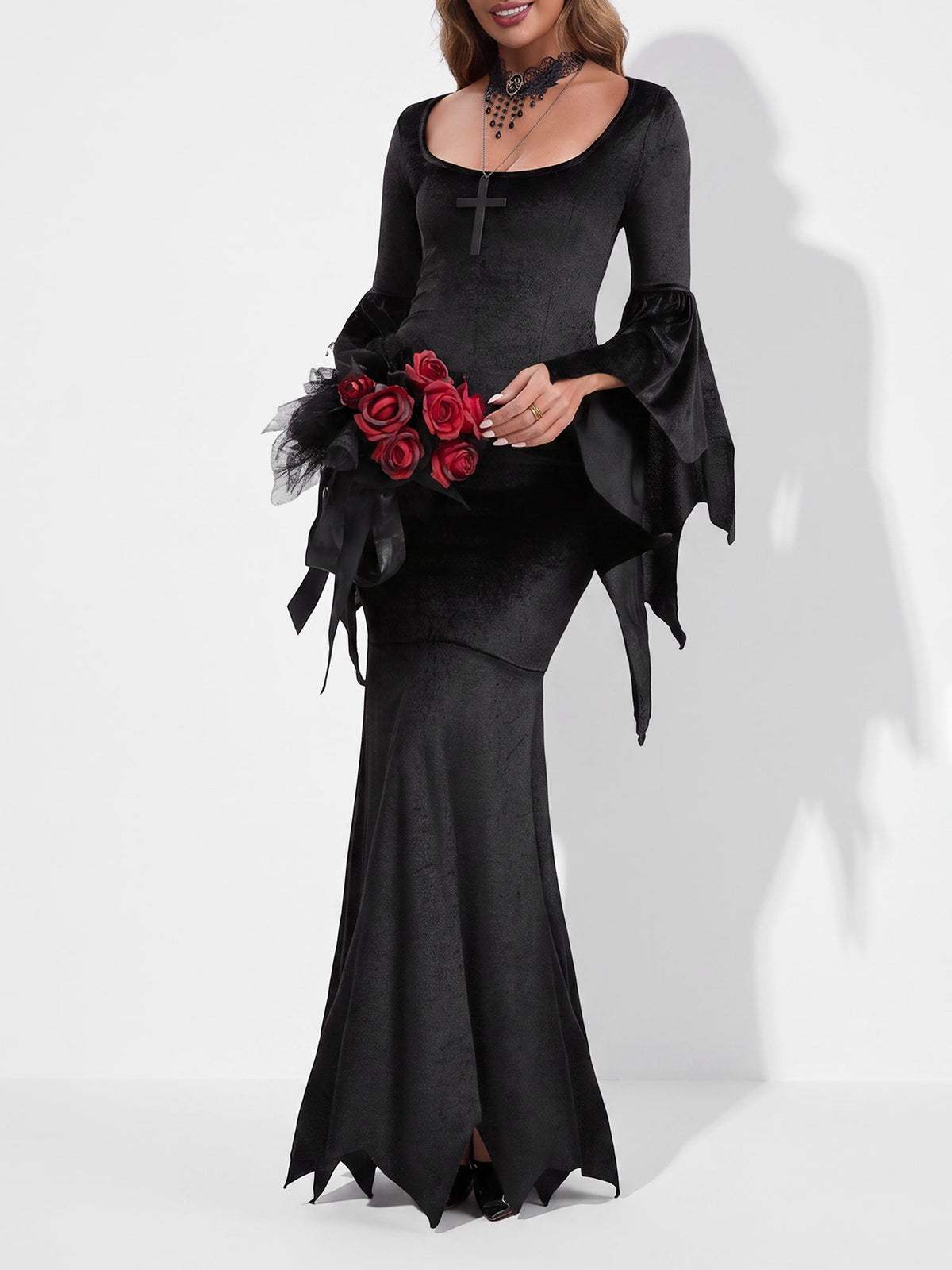 Halloween Gothic Witch Vampire Costume Velvet Maxi Dress
