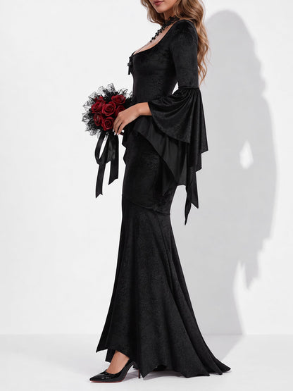 Halloween Gothic Witch Vampire Costume Velvet Maxi Dress
