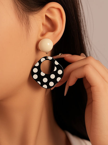Square Shape Polka Dots Colorblock Earrings