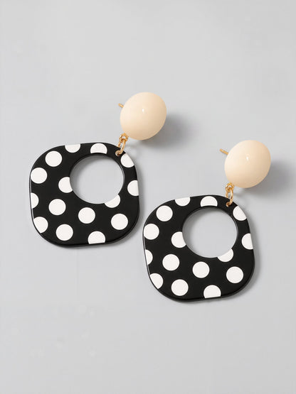 Square Shape Polka Dots Colorblock Earrings