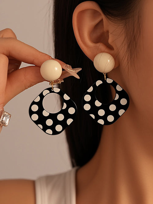 Square Shape Polka Dots Colorblock Earrings