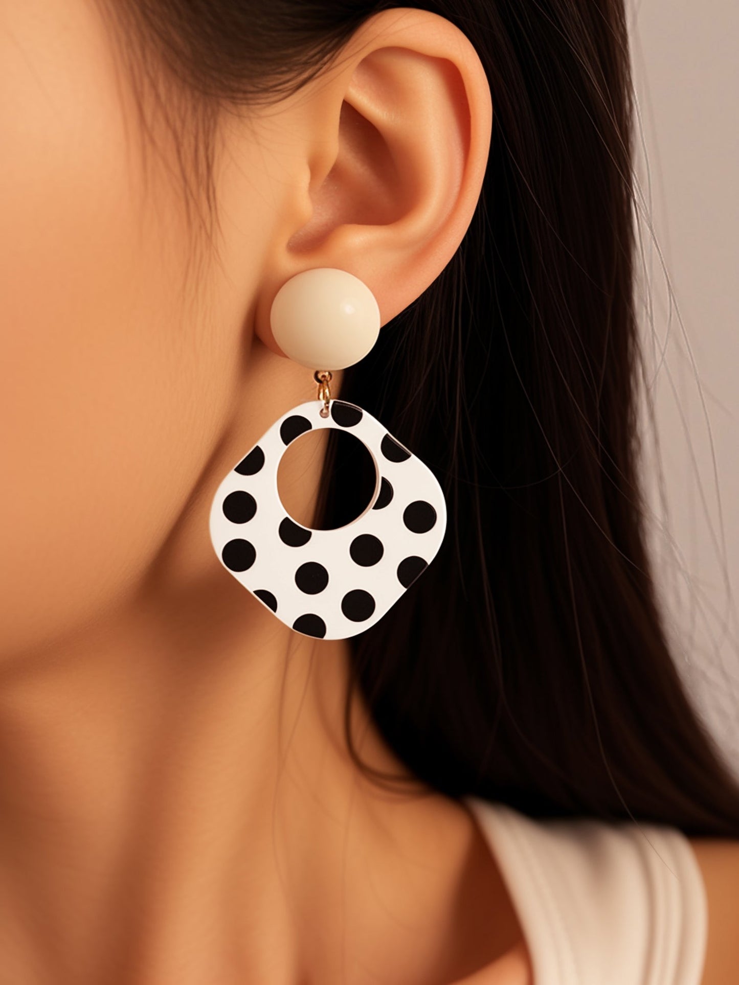 Square Shape Polka Dots Colorblock Earrings