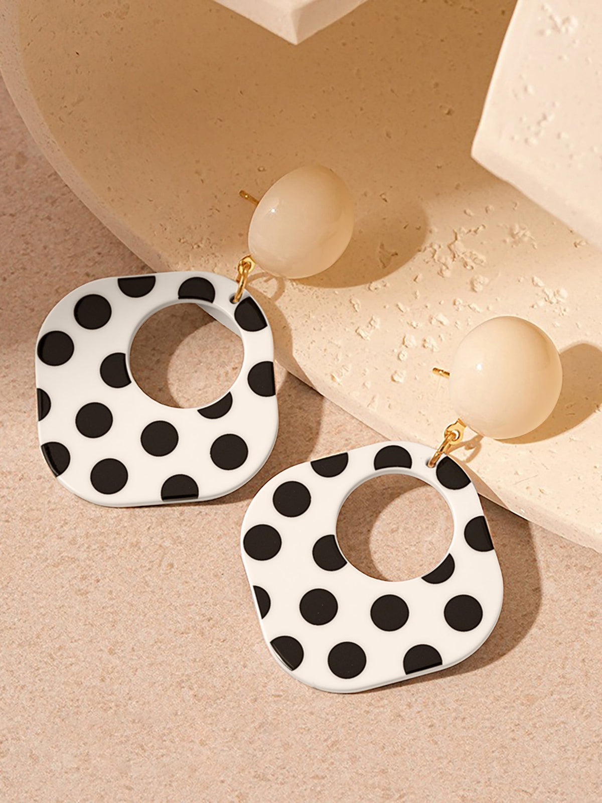 Square Shape Polka Dots Colorblock Earrings