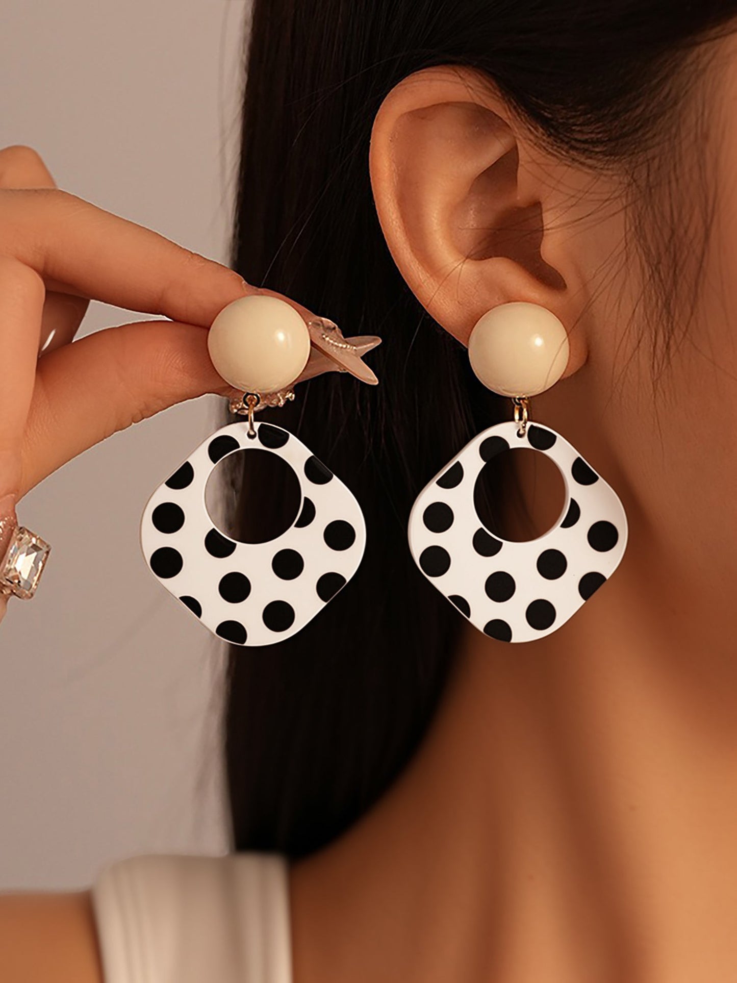 Square Shape Polka Dots Colorblock Earrings