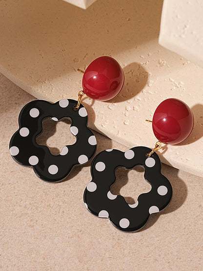 Flower Shape Polka Dots Colorblock Earrings
