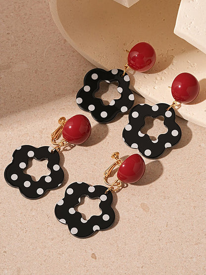 Flower Shape Polka Dots Colorblock Earrings