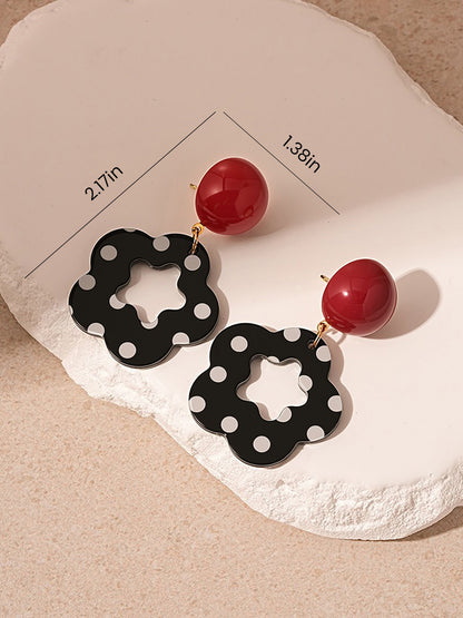 Flower Shape Polka Dots Colorblock Earrings