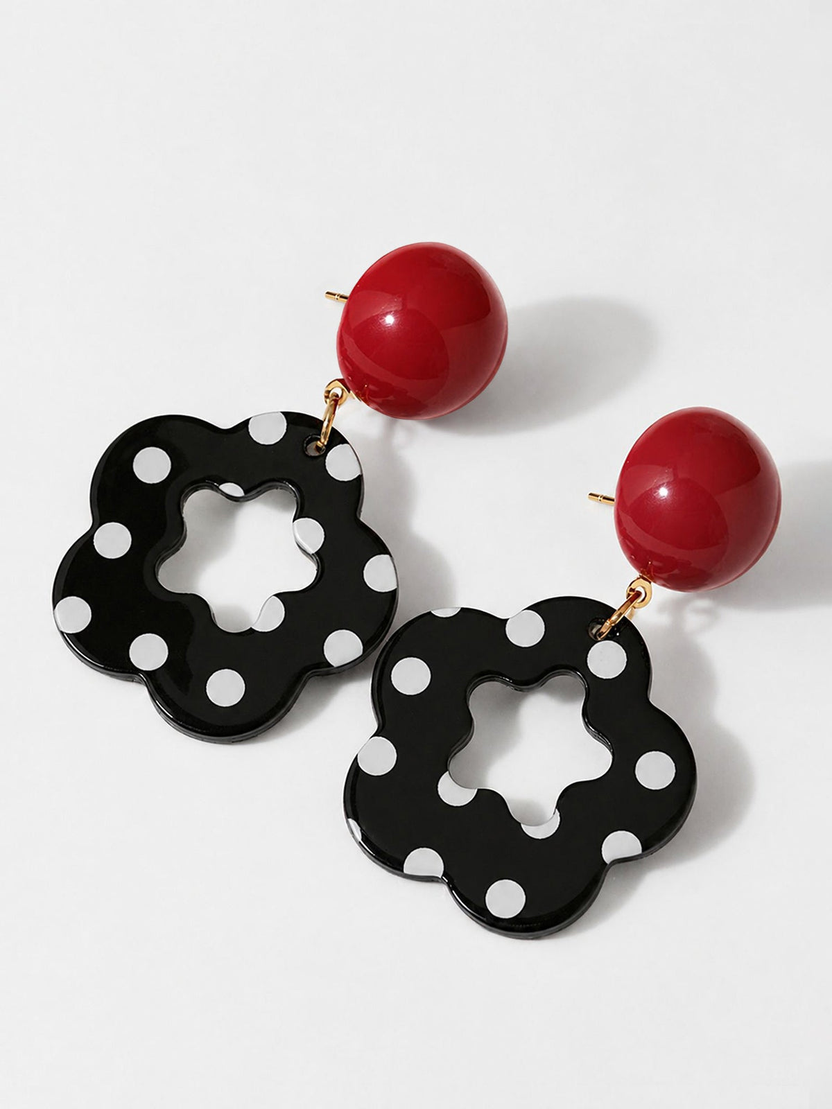 Flower Shape Polka Dots Colorblock Earrings