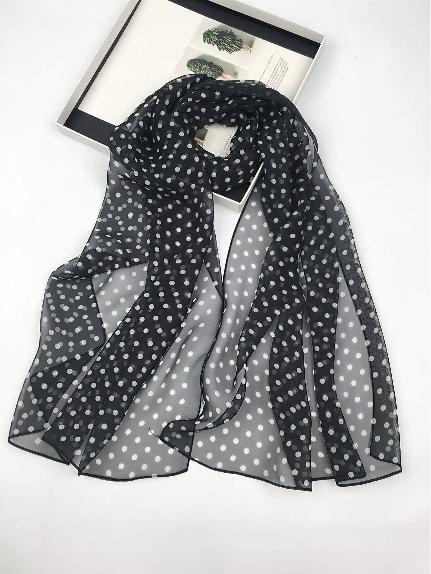 Polka Dot Chiffon Semi-Sheer Long Scarf