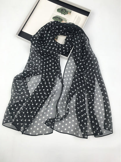 Polka Dot Chiffon Semi-Sheer Long Scarf