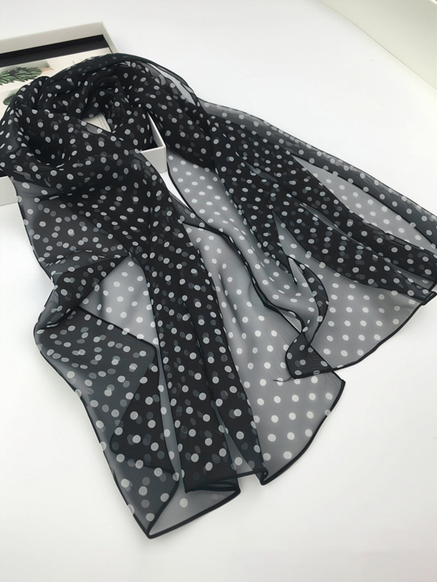 Polka Dot Chiffon Semi-Sheer Long Scarf