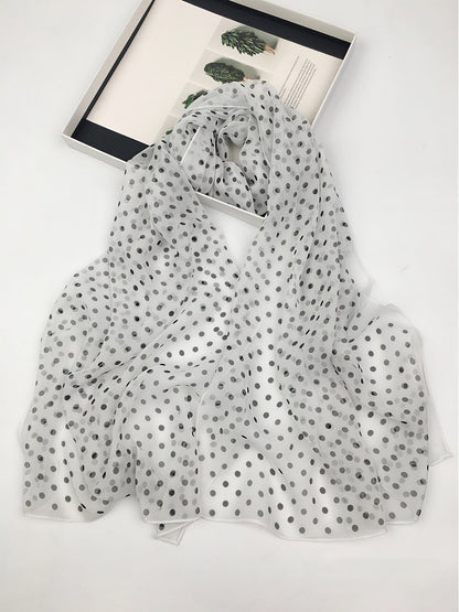 Polka Dot Chiffon Semi-Sheer Long Scarf