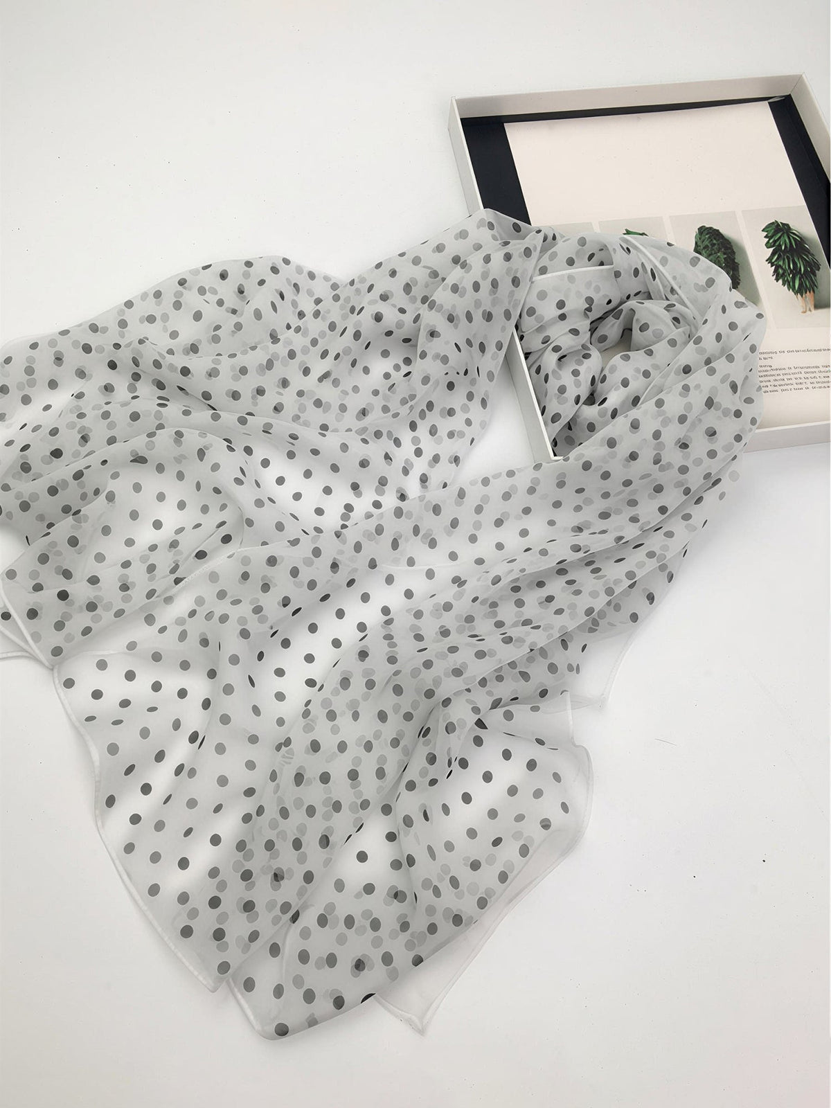 Polka Dot Chiffon Semi-Sheer Long Scarf