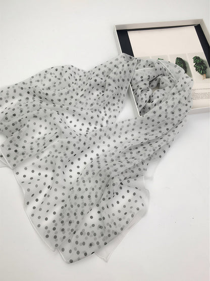 Polka Dot Chiffon Semi-Sheer Long Scarf