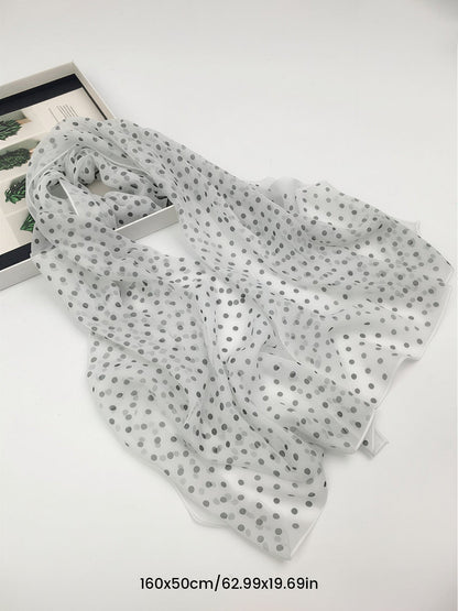 Polka Dot Chiffon Semi-Sheer Long Scarf