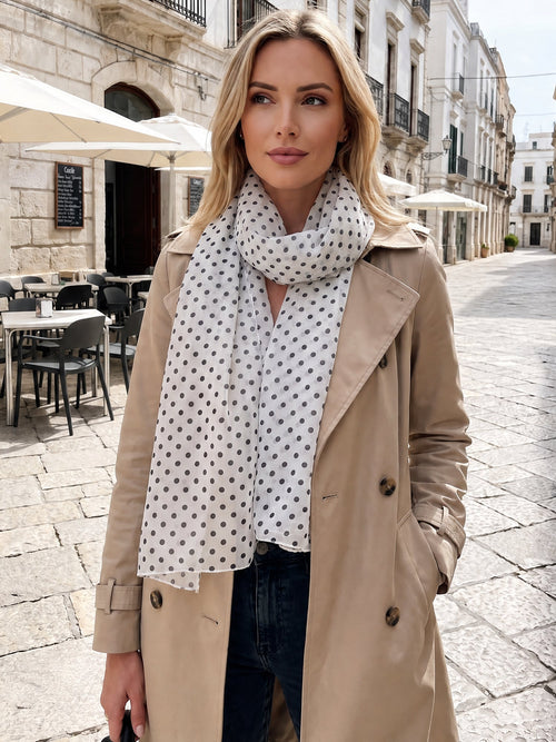Polka Dot Chiffon Semi-Sheer Long Scarf