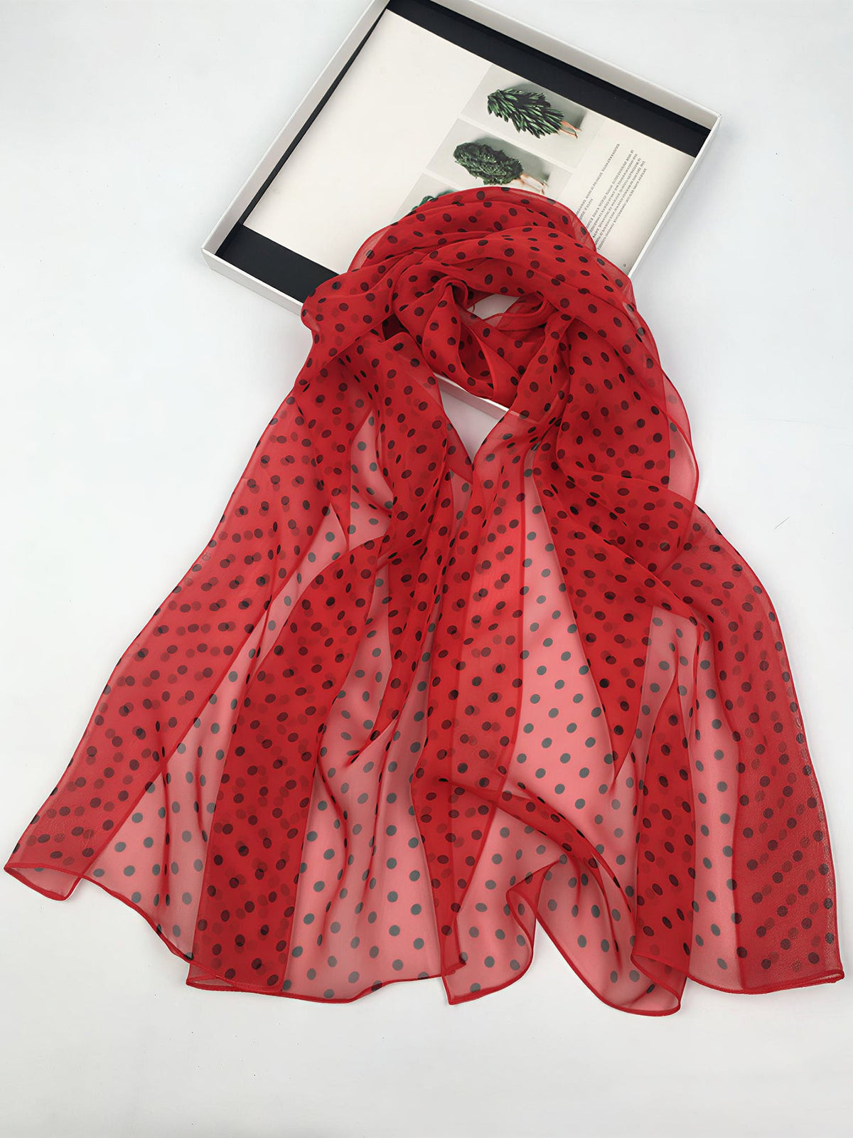 Polka Dot Chiffon Semi-Sheer Long Scarf