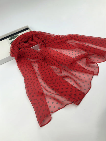 Polka Dot Chiffon Semi-Sheer Long Scarf